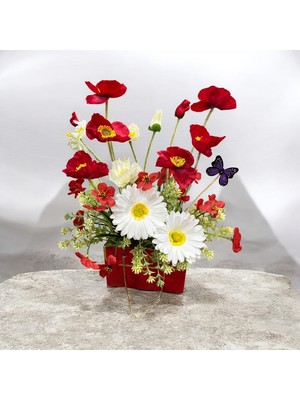 Sedosh Home Vision Kırmızı Gelincik Yapay Çiçek Buketi Dekoratif