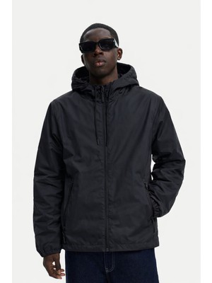 Damga Erkek Trend Fermuarlı Siyah Yağmurluk & Rüzgarlık