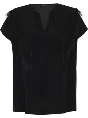 ROMAN Düşük Omuzlu Dantelli Yaka Detaylı Bluz Siyah YY013036_001