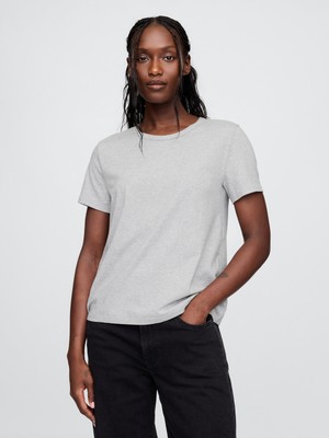 Gap Kadın Açık Gri %100 Pamuk VintageSoft Bisiklet Yaka T-Shirt