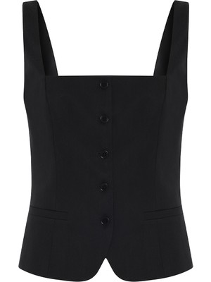 ROMAN Kare Yaka Önden Düğmeli Fit Yelek Lacivert YY017013_015