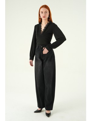 Rays Siyah Yüksek Bel Baggy Jean 1061