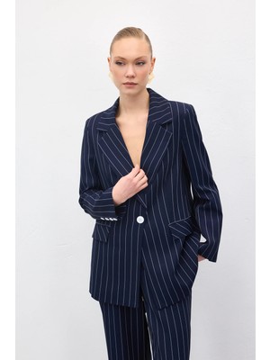 Sateen Rina Çizgili Ceket - Lacivert