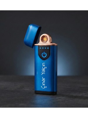 Kişiye Özel USB Şarjlı Dokunmatik Alevsiz Çakmak - Mavi Renk