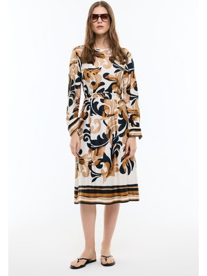 ROMAN Bisiklet Yaka Beli Kuşaklı Midi Boy Elbise Standart Renk K2652012_089