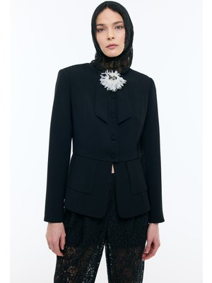 ROMAN Çıkarılabilir Broş Detaylı Bele Oturan Çift Cepli Ceket Siyah YY016008_001