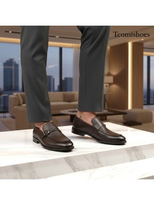 Yandan Tek Tokalı Kahverengi Loafer Erkek Ayakkabı