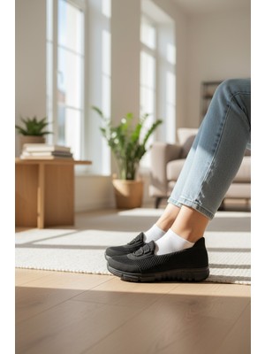 Yazın Ayakkabıları Siyah File Detaylı Ortopedik Günlük Ayakkabı
