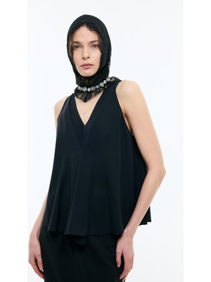 ROMAN Derin V Yaka Kolsuz Bluz Siyah YY013033_001