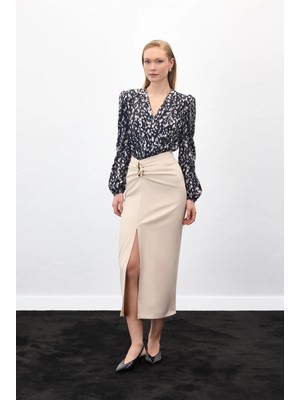 Sateen Gold Yan Aksesuarlı Etek - Bej