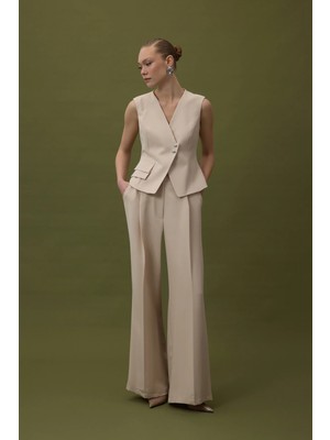 Sateen Sofia Palazzo Pantolon - Bej