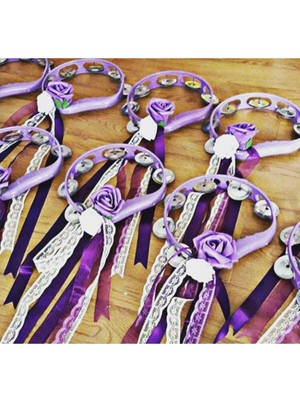 Evsay Kına Gecesi Zilli Rengarenk Kurdelalı Çiçekli Süslü Tef Def 6ADET