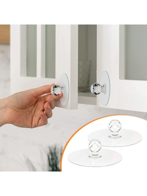 Çetiner Group® 2 Adet Kristal Kendiliğinden Güçlü Yapışkanlı Kulp Askısı Tutma Kolu