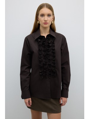 ROMAN Önü Plise Detaylı Gömlek Kahve K2613524_005