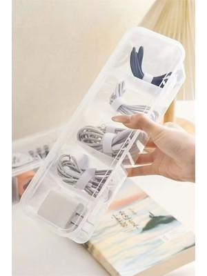 Bayev Vully 1 Adet 5 Bölmeli Kapaklı Çekmece Düzenleyici Organizer - Ofis Kırtasiye Kablo Saklama Kutusu