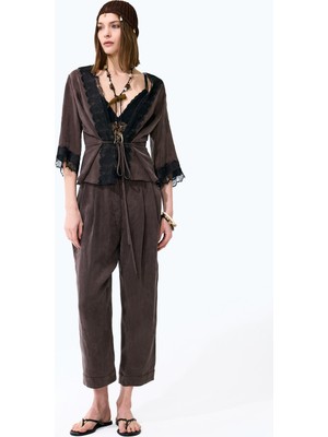 ROMAN Çift Pileli Havuç Pantolon Kahve YY012044_005