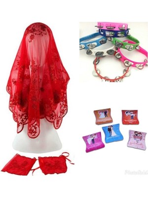 Evsay Kına Malzemeleri Allık Pullu Duvak Seti 20 Parça Gelin Duvak Seti