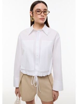 ROMAN Beli Bağcıklı Uzun Kol Poplin Gömlek Beyaz YY013522_002
