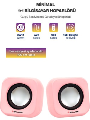 Sprange Tak Çalıştır 2'li USB Bilgisayar Hoparlörü – Güçlü Ses, Kompakt Tasarım, Ev-Ofis Kullanıma Uygun