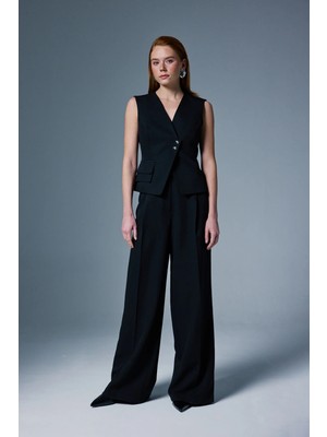 Sateen Sofia Palazzo Pantolon - Siyah