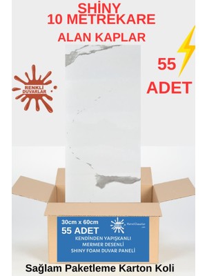 Renkli Duvarlar CF-1003 Shiny 10M2 55 Adet 30X60CM Yapışkanlı  Mermer Desenli Karavan Banyo Wc Duvar Kaplama Paneli