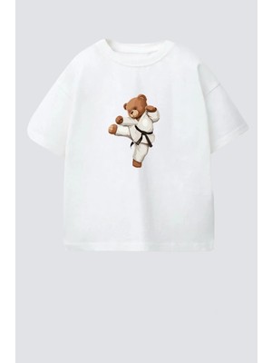 Monila Erkek Çocuk Pamuklu Bisiklet Yaka Karate Ayıcık Baskılı T-Shirt