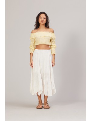 Nisan Triko Kırışık Görünümlü Uzun Etek