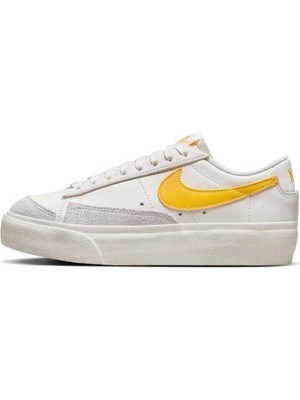 Nike Blazer Platform Leather Unisex Sneaker Hakiki Deri Beyaz-Sarı Günlük Spor Ayakkabı 3cm