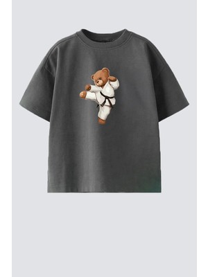 Monila Erkek Çocuk Pamuklu Bisiklet Yaka Karate Ayıcık Baskılı T-Shirt