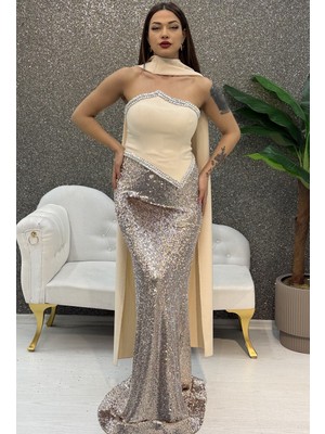 E&A Eren Abiye Straplez Tas Taslı Balık Elbıse