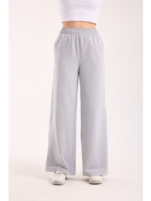 Hdm Kadın Gri Yüksek Bel Geniş Paça Rahat Kalıp Basic Günlük Eşofman Altı - H5992