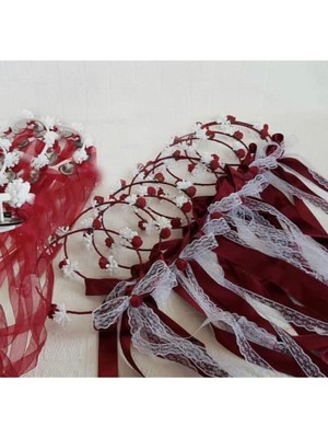 Evsay Nedime Tacı Kına Tacı Kırmızı 5 Ad Lohusa Tacı ve 5 Adet Tef