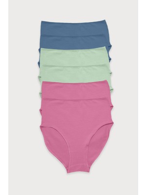 Malabadi Kadın Mavi Yeşil Gül Kurusu 6 Lı Paket Modal Yüksek Bel Slip Külot 1955