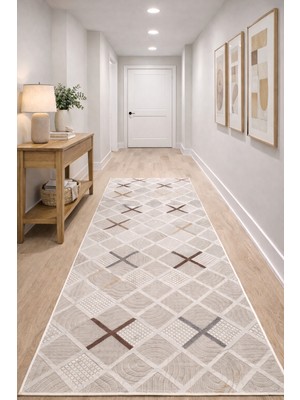 Babil Home Kaymaz Tabanlı Kesme  Salon Koridor Mutfak Yatak Odası Halısı 3006 Bej