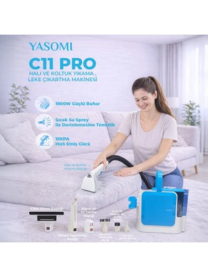 Yasomi C11 Pro 2in1 16Kpa 1800W Sıcak Su Spreyli Buharlı Halı ve Koltuk Yıkama Leke Çıkarma Makinesi