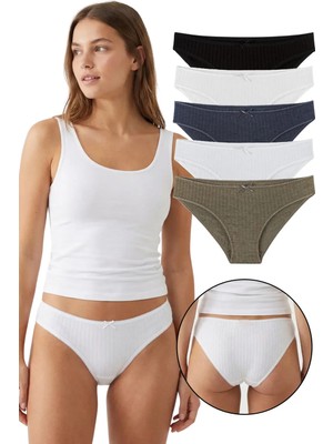 Sensu Kadın Dantelli Slip Külot Soft Renkler 5 Li Paket Set - KTS2022