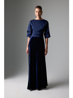 ROMAN Kadife Beli Lastikli Maksi Boy Etek Lacivert K2615067_015