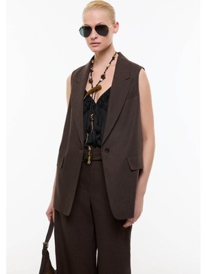 ROMAN Tek Düğmeli Erkek Yaka Yelek Kahve YY017010_005