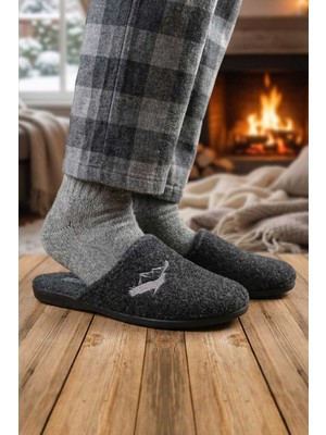 Gezer Erkek Kışlık Keçe Çıkarılabilir Cırt Cırtlı İç Taban Rahat Ev Bahçe Terlik