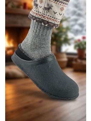 Gezer Erkek Kışlık Eva İçi Peluşlu Sessiz Taban Ev Bahçe Terlik