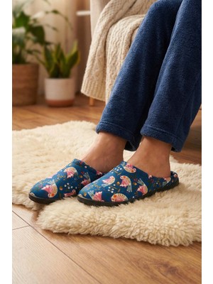 Gezer Kadın Kışlık PU Rahat Taban Desenli Ev Bahçe Gondol Terlik