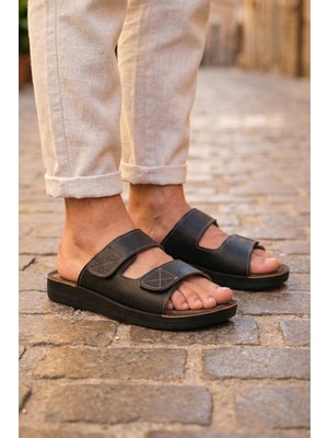 Gezer Yazlık Erkek Suni Deri İki Kemer Ayarlanabilir Rahat Taban Günlük Terlik