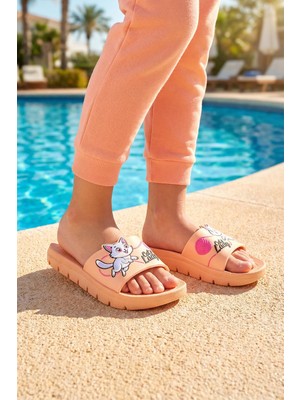 Gezer Kız Çocuk Yazlık Cat Lady PU Rahat Taban Ev Banyo Havuz Plaj Terlik