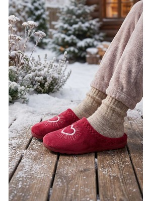 Gezer Kadın Kışlık Nakışlı Kalp Tasarım Rahat Taban Ev Bahçe Gondol Terlik