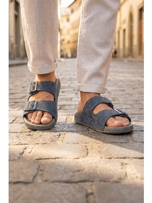 Gezer Erkek Yazlık Suni Deri İki Toka Ayarlanabilir Rahat Taban Günlük Terlik