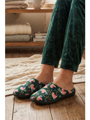 Gezer Kadın Kışlık PU Rahat Taban Desenli Ev Bahçe Gondol Terlik