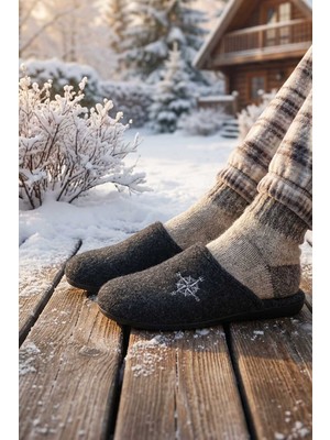 Gezer Kışlık Erkek Keçe Çıkarılabilir Taban Ev Bahçe Terlik