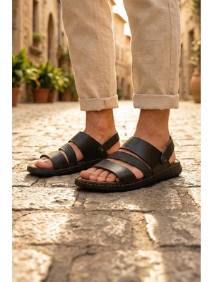 Gezer Yazlık Erkek Suni Deri Rahat Taban Sandalet Terlik
