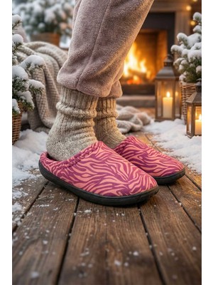 Gezer Kadın Kışlık PU Rahat Taban Desenli Ev Bahçe Gondol Terlik