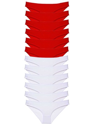 12 Adet Süper Eko Set Likralı Kadın Slip Külot Kırmızı Beyaz Nemere